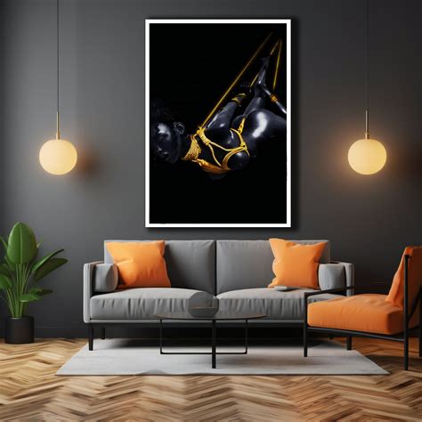 Shibari Canvas Print Erotic Nude Art Kinky BDSM Wall Decor Black And White Afro Woman Art