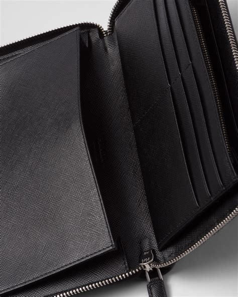 Black Saffiano Leather Zip Around Wallet Prada