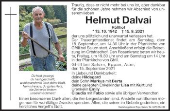 Traueranzeigen Von Helmut Dalvai Trauer Bz