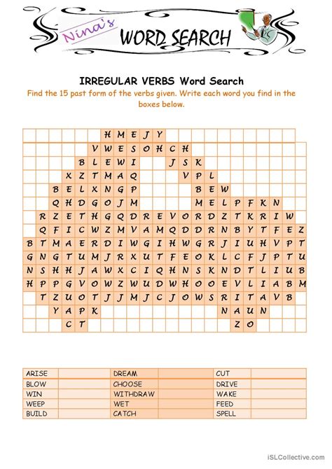 Irregular Verbs 5 Word Search Wor English ESL Worksheets Pdf Doc