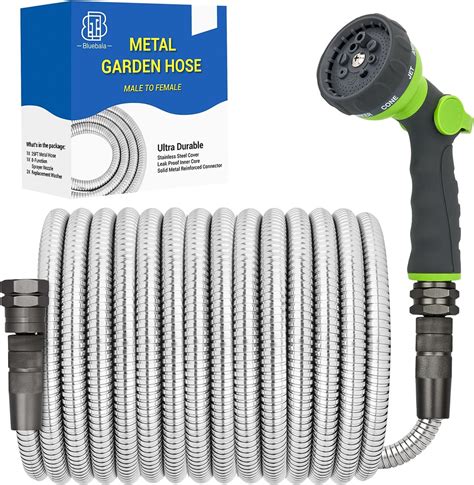 Metal Garden Hose 50ft Heavy Duty Stainless Steel Water Hose 8 Mode