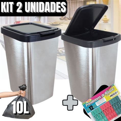 Oferta Kit Lixeira Cesto De Lixo Para Cozinha E Banheiro Retangular