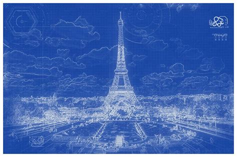 Blueprint Drawing Of Eiffel Tower Painting By Celestial Images Fine