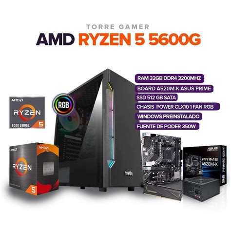 TORRE GAMER RYZEN 5 5600G 32GB RAM SSD 512GB BOARD A520M K ASUS