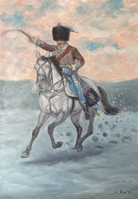 G.Rava - "French Hussars 2nd Regt officer charging, Napoleonic Wars