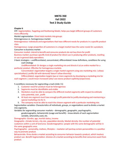 Test 2 Study Guide MKTG 350 Fall 2022 Test 2 Study Guide Chapter 6