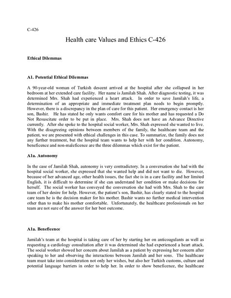 Healthcare Ethics Docx C 426 Health Care Values And Ethics C 426