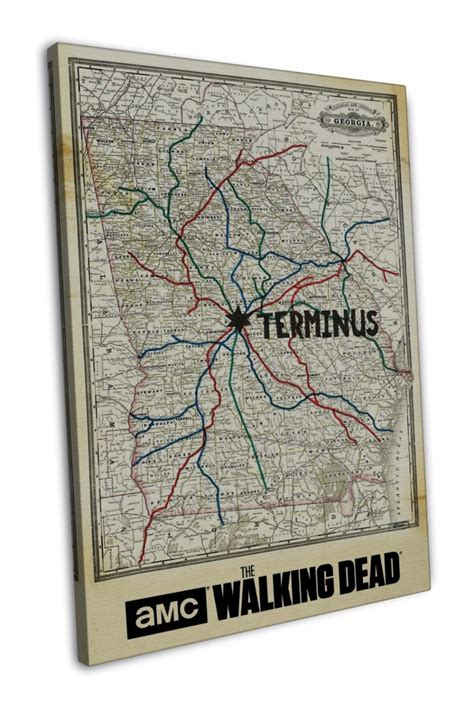 The Walking Dead Terminus Map Art 20x16 FRAMED CANVAS Print Decor