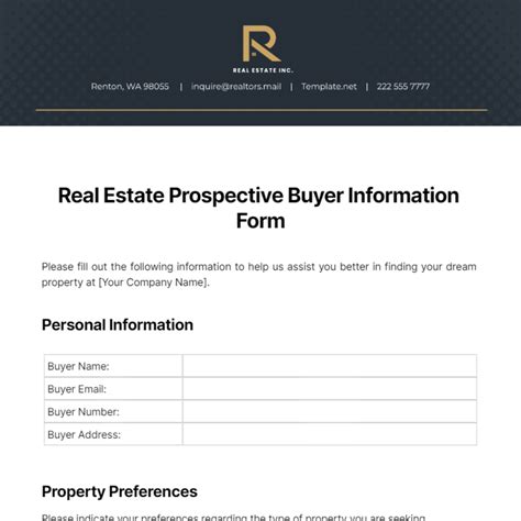 Free Real Estate Prospective Buyer Information Form Template To Edit Online