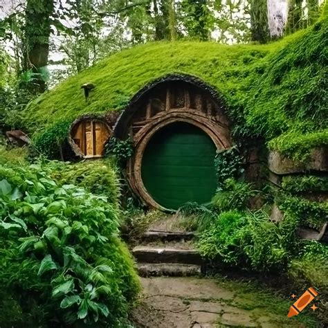 Close Up Of A Realistic Hobbit House With Lush Greenery On Craiyon