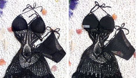 Handmade Sexy Bikini Cover Up Crochet Beach Swimsuit Swimwear Monokini Black Ebay