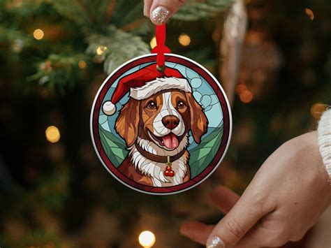 Brittany Christmas Ornament Stained Glass Dog Ornament Christmas T