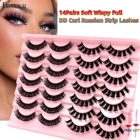 Foxesji Russian Strip Lashes Dd Curl Full Soft Natural 3d Faux Mink Lashes Fluffy False Fake