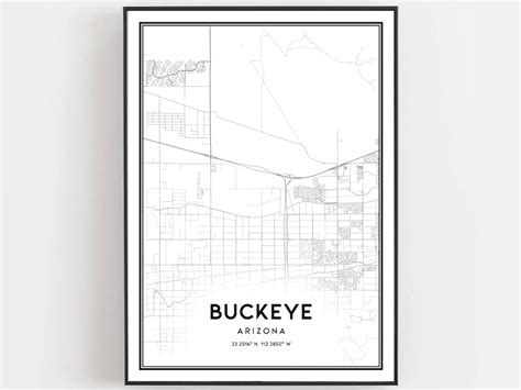Buckeye Map Print Buckeye Map Poster Wall Art Az City Map Arizona