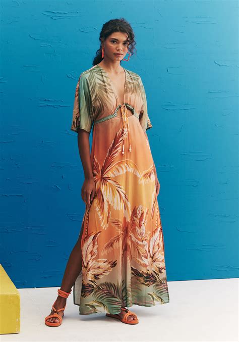 Vestido Longo Decote Estampado Trancoso Cacay Carioca Brasileira E Latina