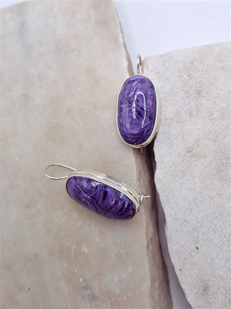 Чароит серьги #01-3-125 | Самоцветы Сибири