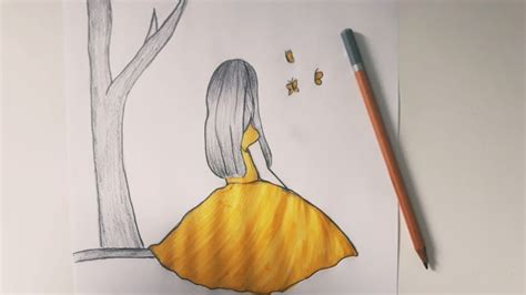 Como dibujar una niña sentada debajo del árbol Dibujo fácil a lápiz