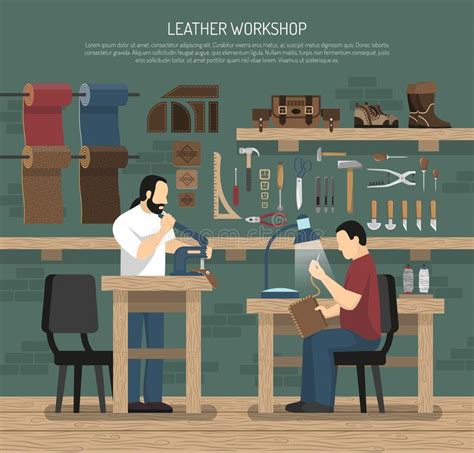 Skinners Working In Leather Workshop Stock Vector Illustration Of