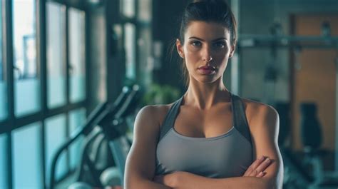 Premium Photo Brunette Woman In Workout Clothes At The Gym