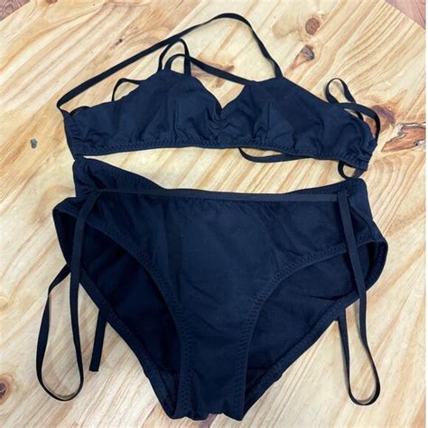 Malia Mills Swim Malia Mills Crisscross Bikini Top High Rise Bikini Bottom Set Black Womens