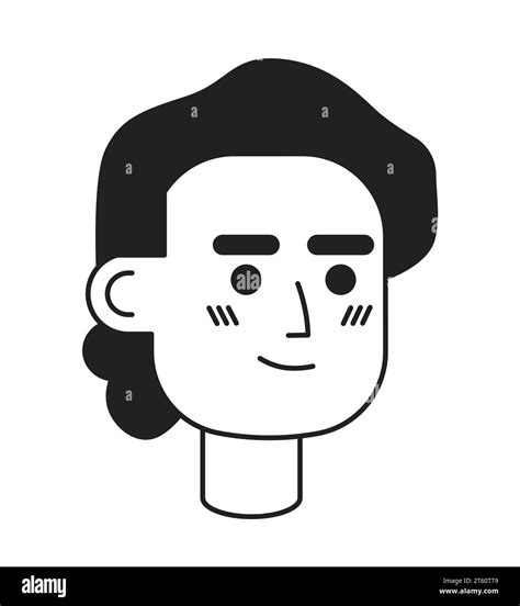 Indian Adult Man Ponytail Black And White 2d Vector Avatar Illustration