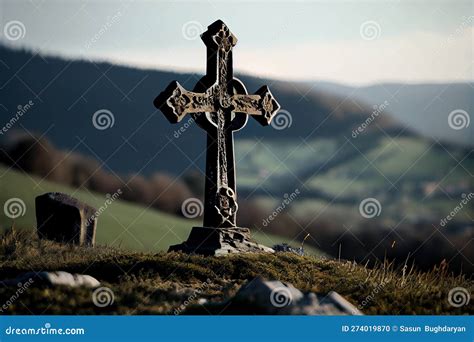 Cross on the Top of the Mountain. Cross on a Background of the ...