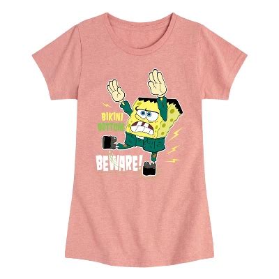Spongebob Squarepants Bikini Bottom Beware Fitted Short Sleeve Graphic T Shirt Desert Pink