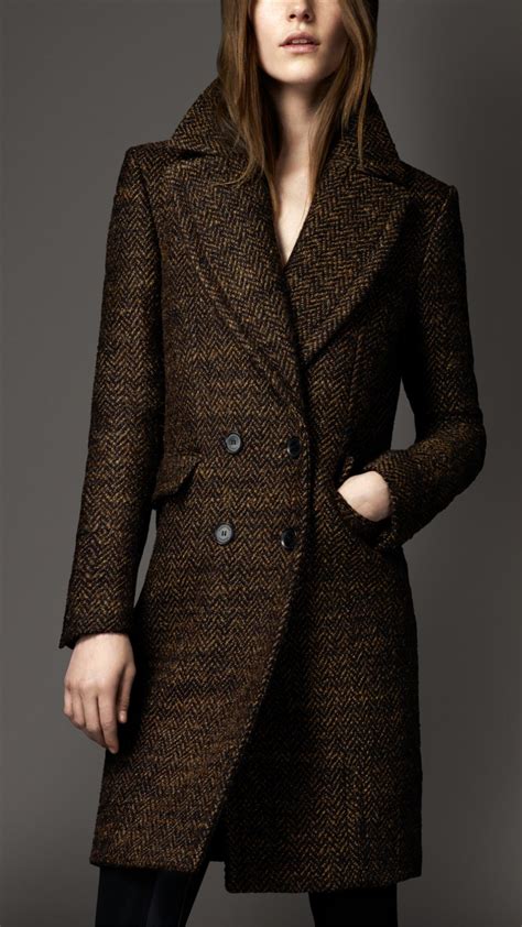 Burberry Oversize Herringbone Tweed Pea Coat In Brown Lyst