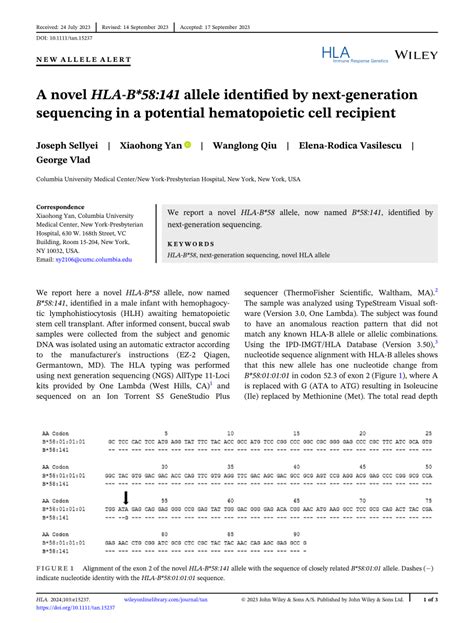 A Novel HLAB 58 141 Allele Identified By Nextgeneration Sequencing