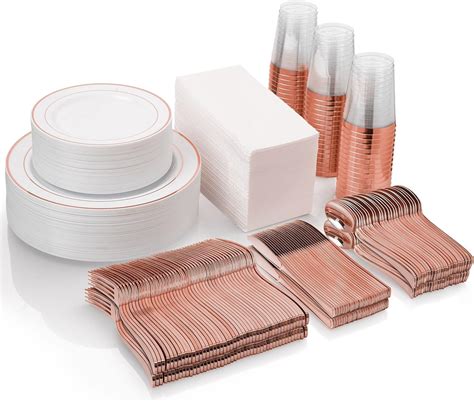 Amazon BloominGoods Rose Gold Disposable Plates Set For 50 Guest