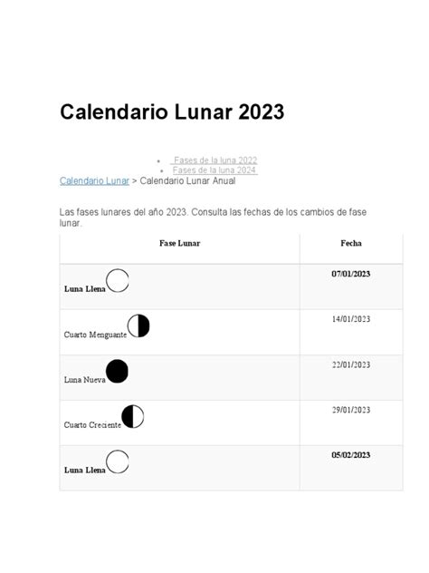 Calendario Lunar 2023 | PDF | Astronomía | Ciencias fisicas