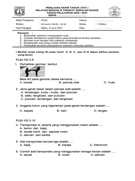 Soal Pat Kelas 1 Plbj Pdf