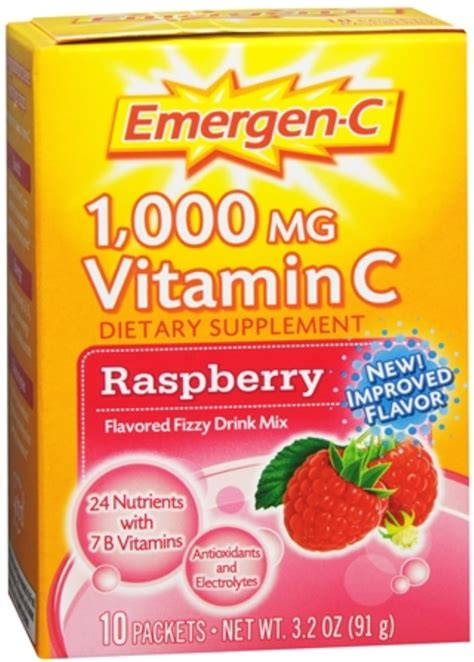 Emergen C 1000 Mg Vitamin C Drink Mix Packets Raspberry 10 Each Pack