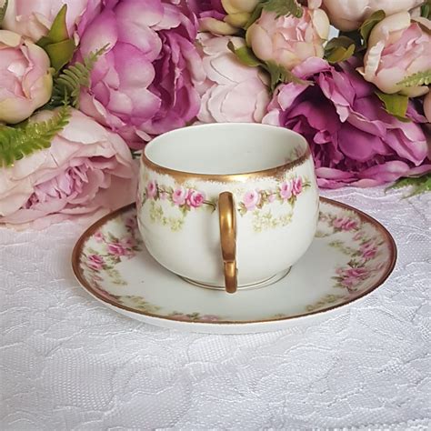 Antique Elite Works Limoges Tea Cup And Saucer Pink Roses