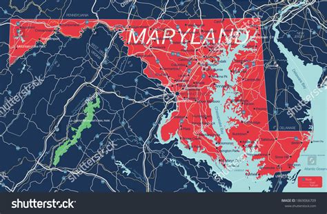 Maryland State Detailed Editable Map Cities Stock Vector Royalty Free
