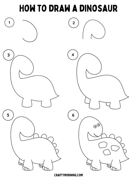 How to Draw a Dinosaur (Easy Step by Step Printable) in 2024 | Dinosaur ...