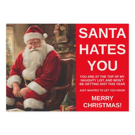Prank Christmas Postcard Santa Hates You Naughty List Pranks Practical ...