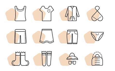 conjunto de iconos de ropa en blanco y negro ilustración vectorial