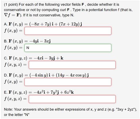 Solved Point For Each Of The Following Vector Fields F Chegg