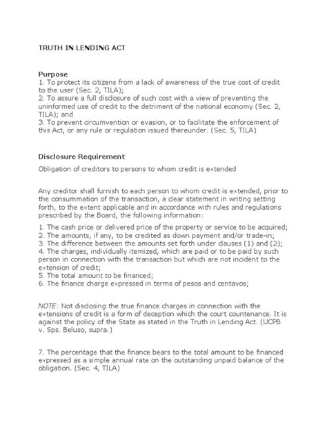 rfbt lecture notes truth  lending act  truth  lending
