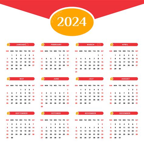 Calendario De Formas Geométricas Rojas Y Amarillas 2024 Vector Png