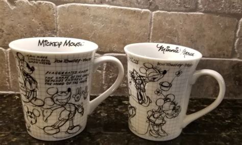 DISNEY SKETCHBOOK MICKEY Mouse And Minnie Mouse Pair Of Ceramic Mugs