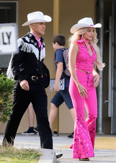 Ryan Gosling and Margot Robbie match on set of 'Barbie' movie