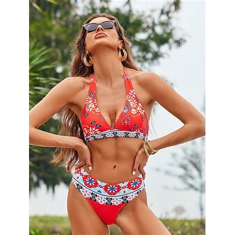 Women S Swimsuits Bikini Piece Cheeky Swimsuit Halter Piece Open Back Sexy Tropical Sexy