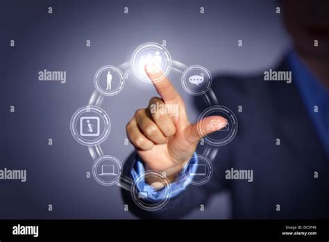 Hand Pushing On A Touch Screen Stock Photo Alamy