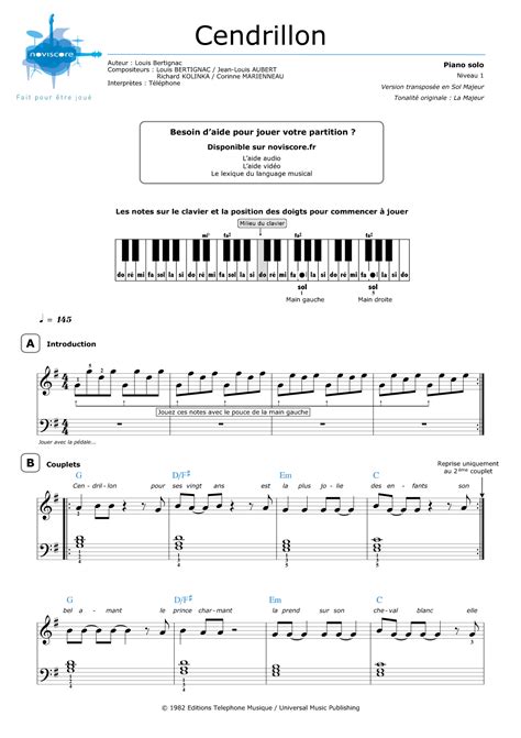 Piano Sheet Music Cendrillon T L Phone Noviscore Sheets