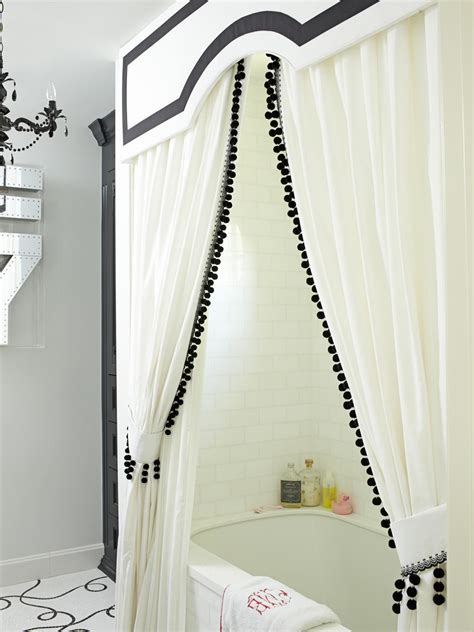 pom pom fringed shower curtain shower curtain  valance unique