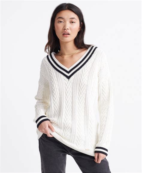 Womens Edit V Neck Preppy Knit Jumper In Cream Superdry Uk