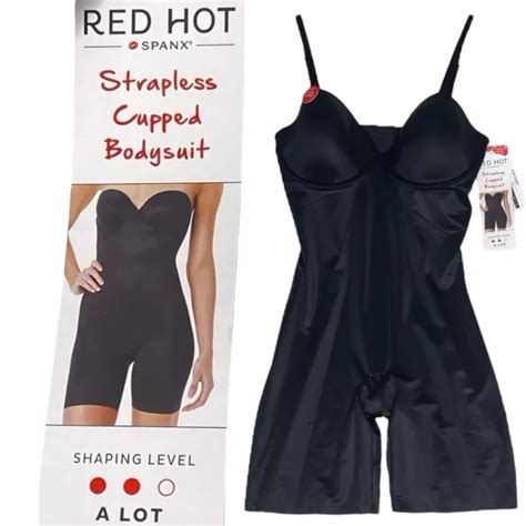 RED HOT SPANX Lg Black Strapless Cupped Midthigh Bodysuit Formal Sleek Classic 33 20 PicClick UK