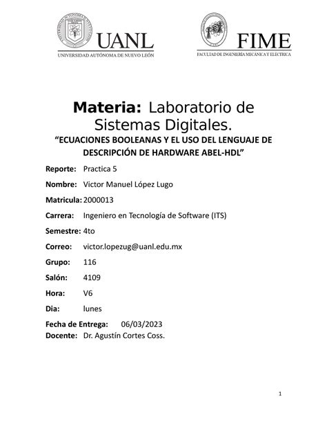 Practica Lab Sis Dig Portada Materia Laboratorio De Sistemas